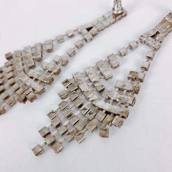 Silver Tone Rhinestone Waterfall Chandelier Earrings Cocktail Evening Jewelry - Picture 7 of 12